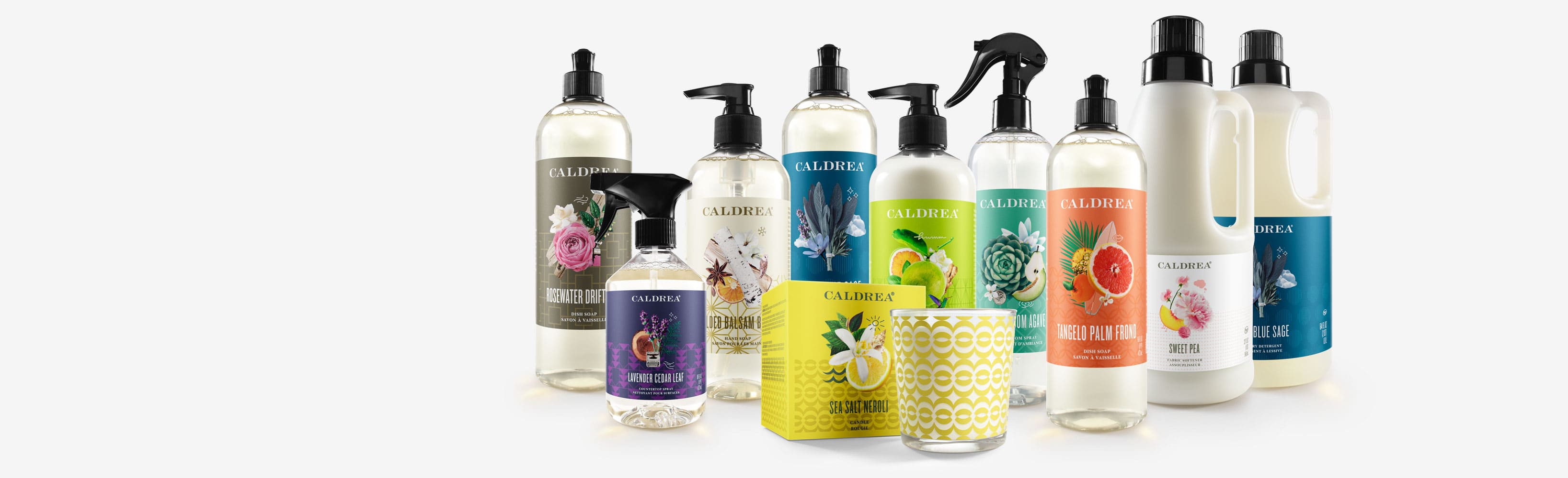 Our dish soaps come in scents such as: Lavender Cedar Leaf, Tangelo Palm Frond, and more.